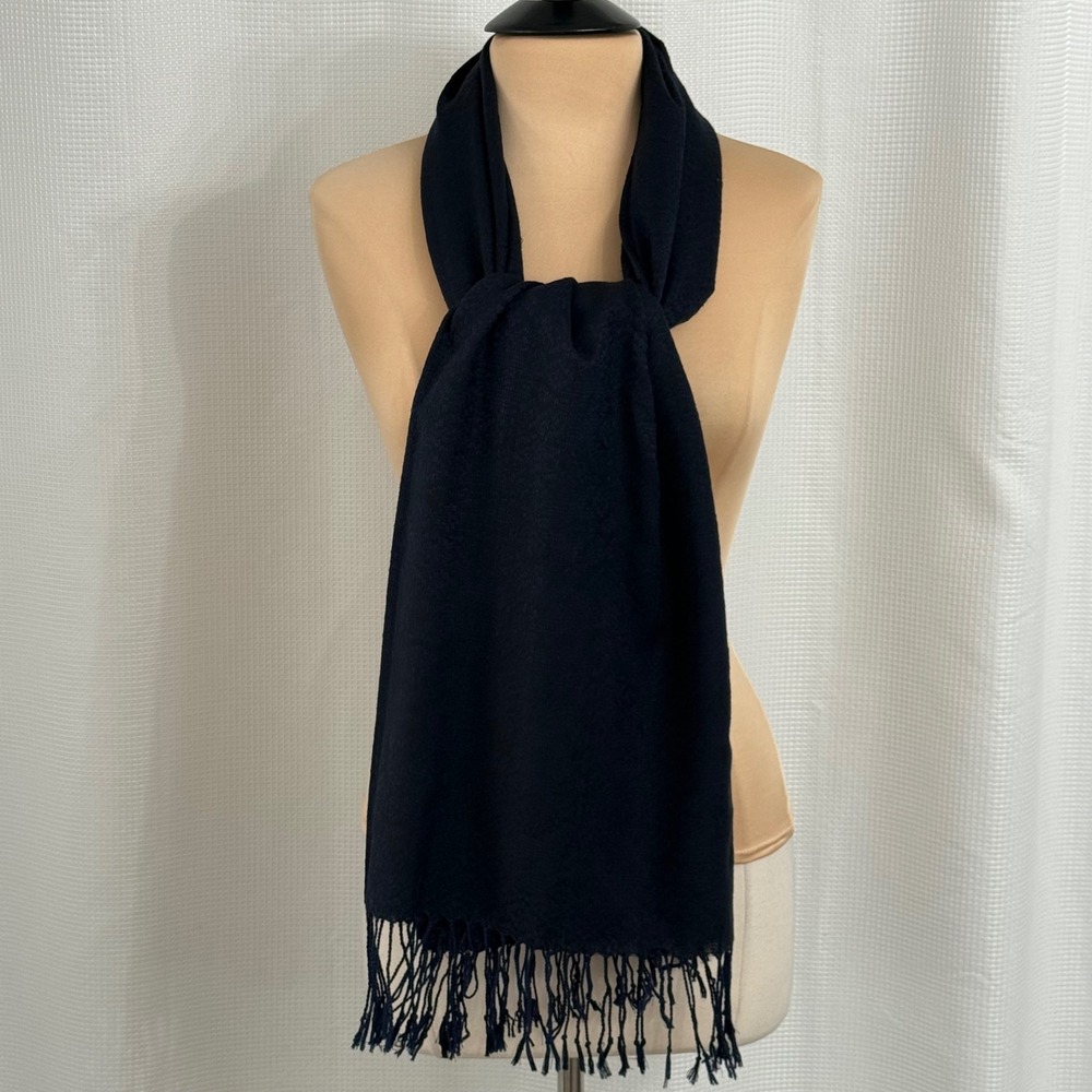 Women's Soft Navy Fringe Wrap Scarf